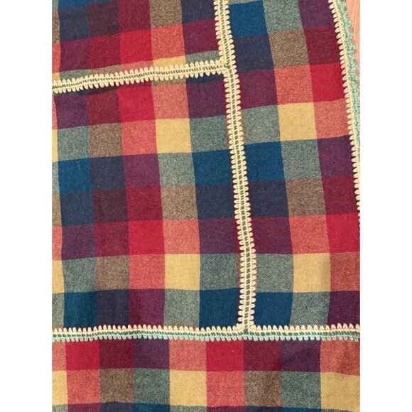 Vintage Wool Plaid Crocheted Block Lap Blanket Handmade Unique - Picture 2 of 8